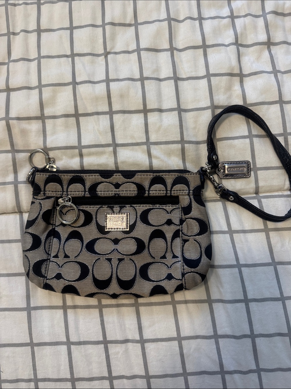 Coach Black and Gray Signature Wristlet Clutch